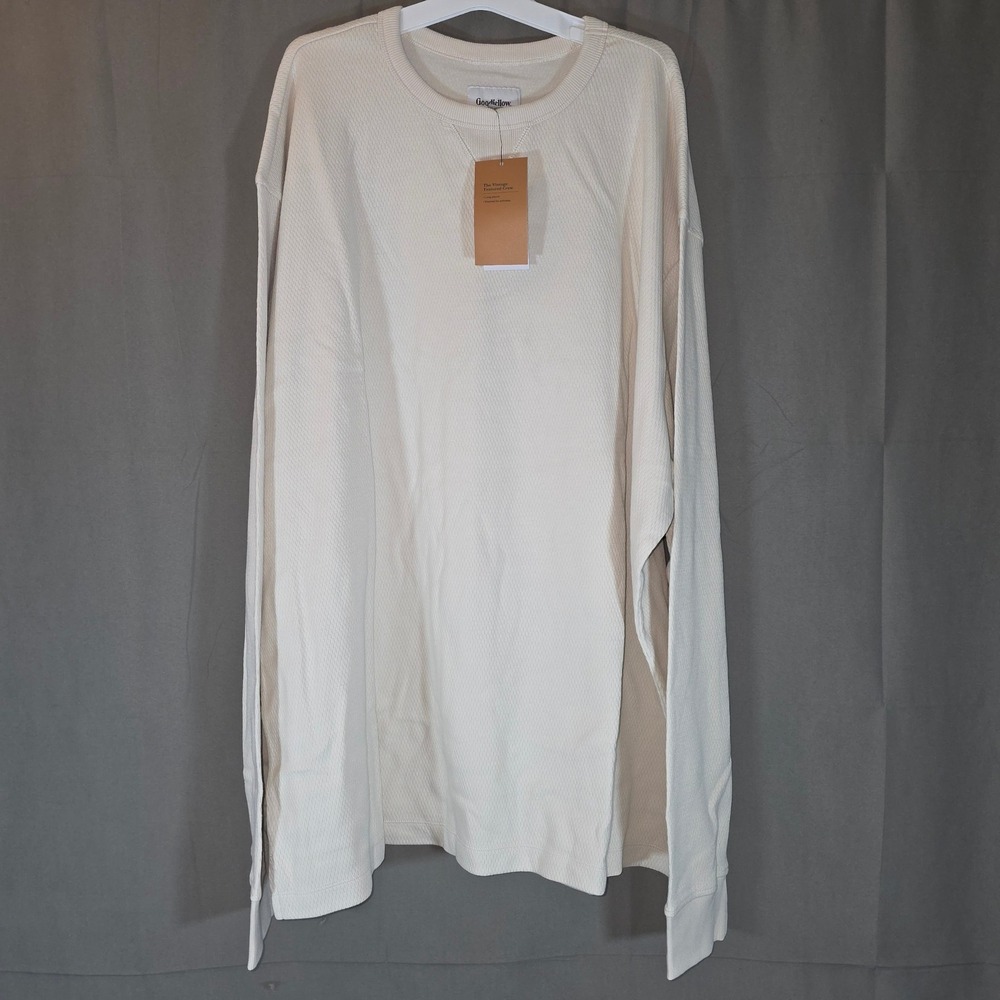 Goodfellow & Co Mens XXL Tall Off White Vintage Textured Crew Long Sleeve Shirt